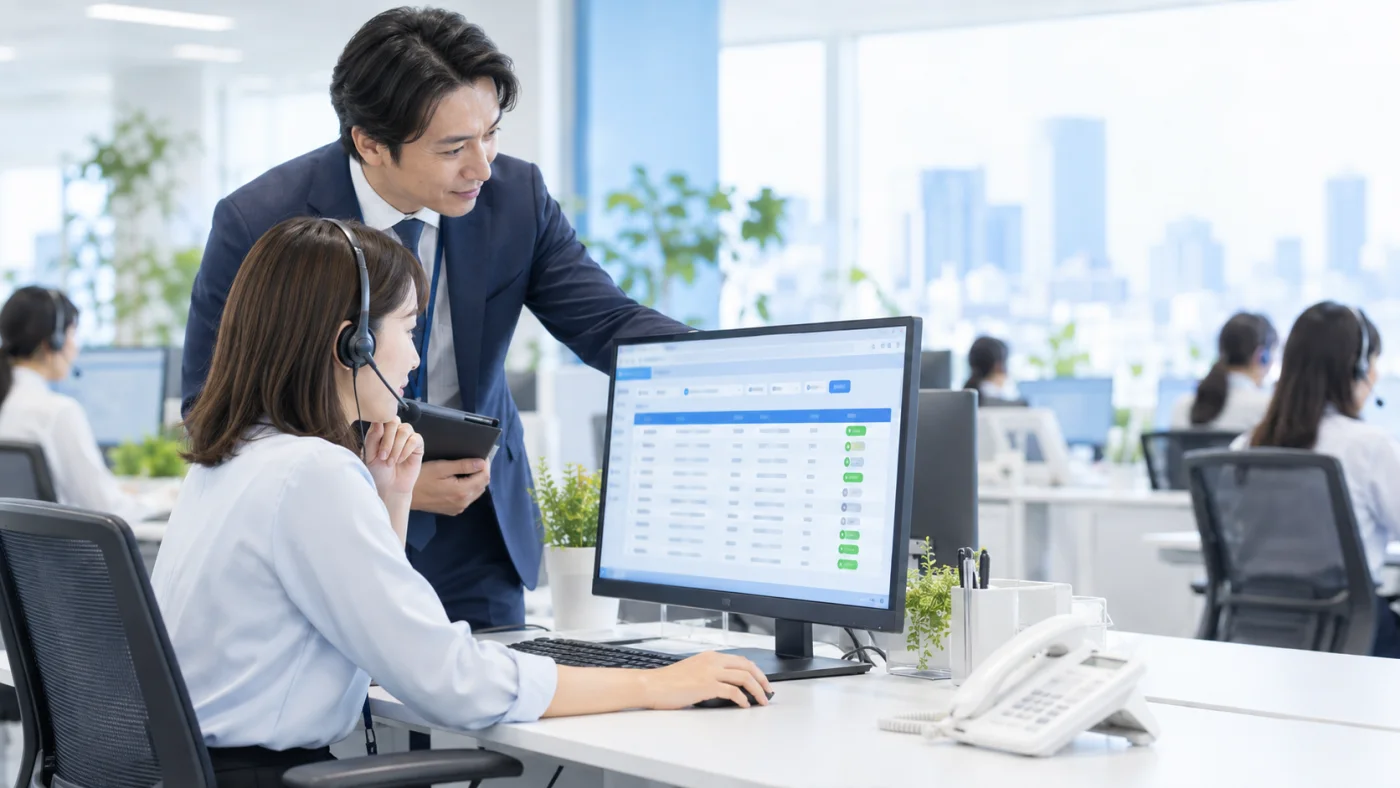 コールセンターで担当者が電話営業用の法人リストを確認する利用イメージ